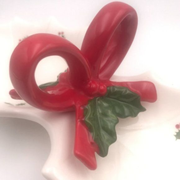 Vintage Otagiri White Hostess Double Dish Holly Berries - Picture 4 of 8